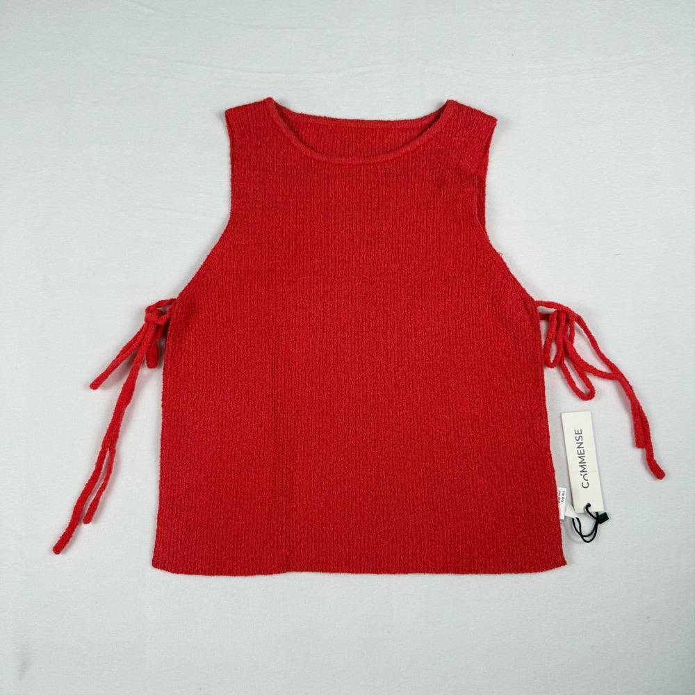 Commense NWT Boucle Knit Side Tie Tank Top Red‎ Sleeveless Sweater Women's